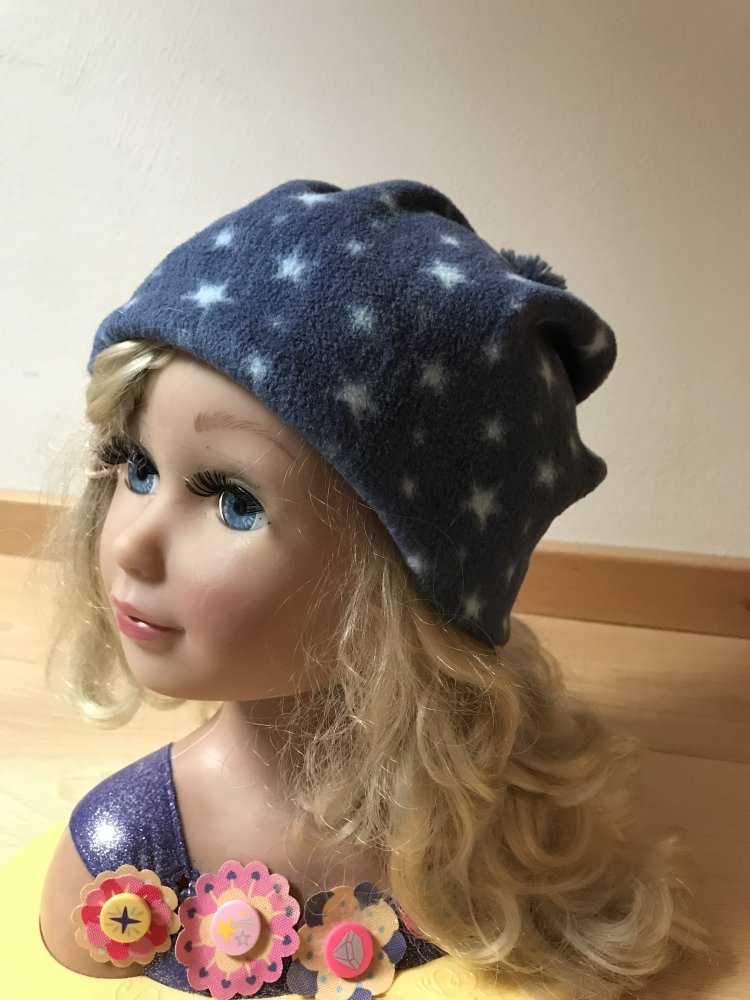 Mütze Kappe Fleece Blue Stars Neu Ungetragen Kindermütze 50/51 Bommelkäppie
