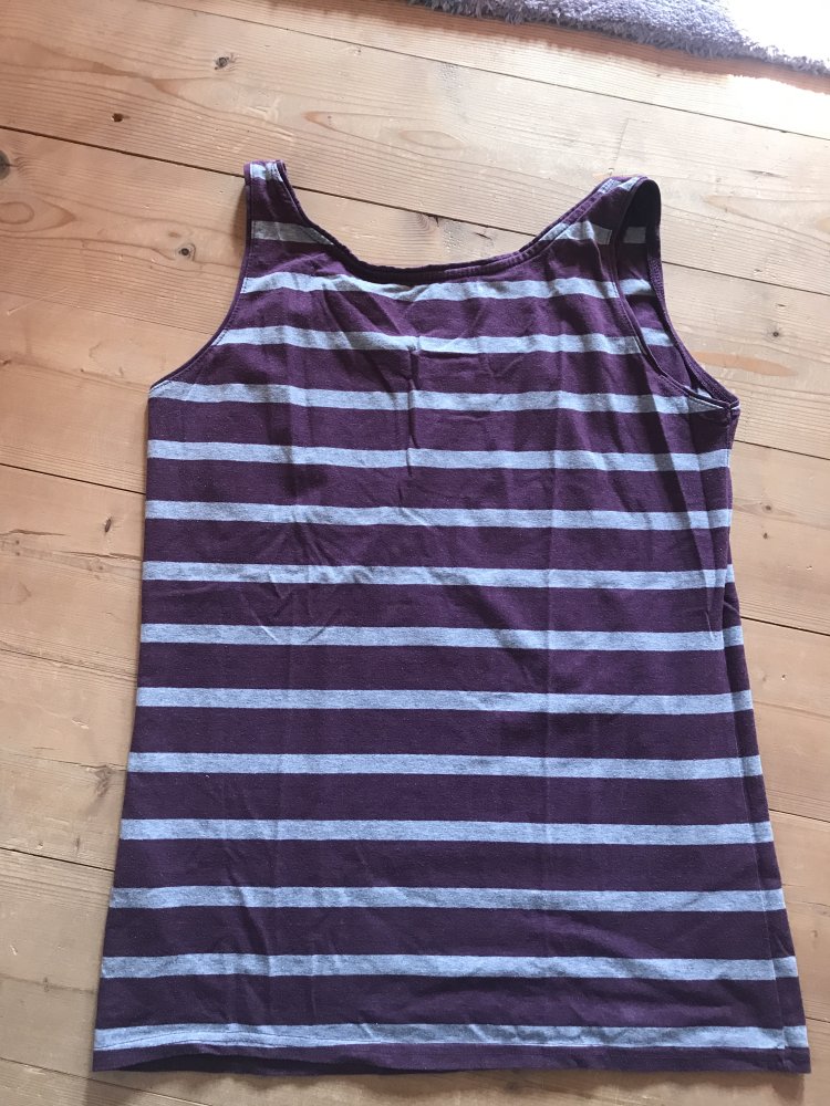 Top Blockstreifen Shirt 42 lila grau Hemdshirt Tshirt Ärmellos Achselshirt Casual