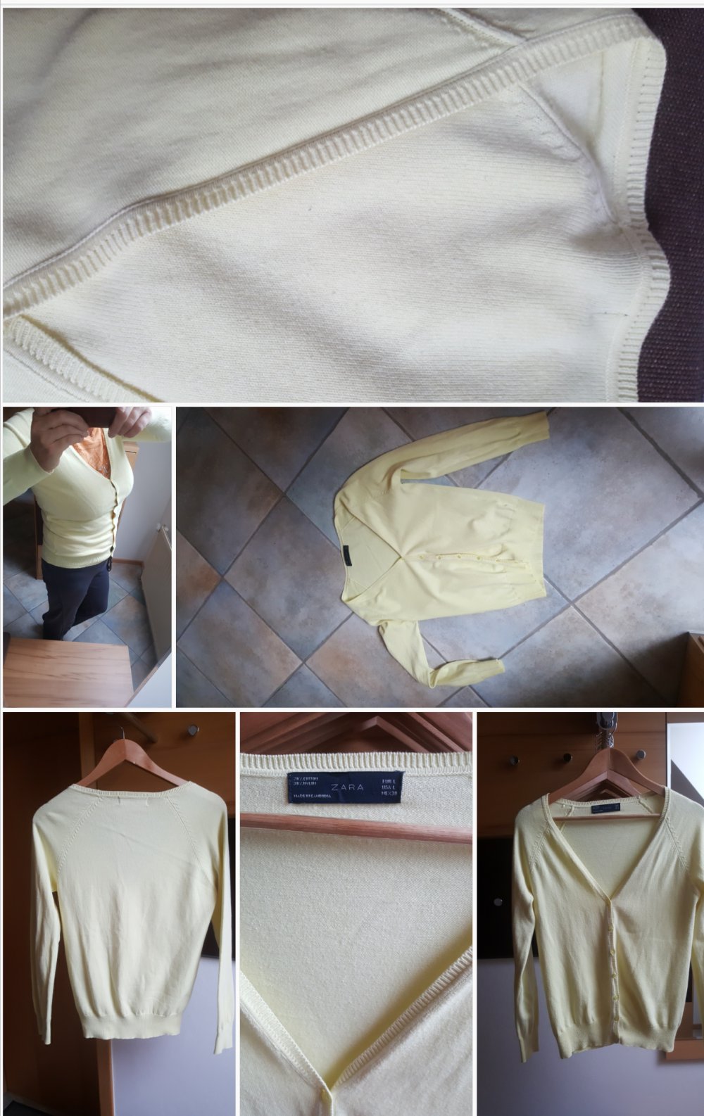 Weste Zara Feinstrick Cardigan gelb M V-Ausschnitt Pastell 