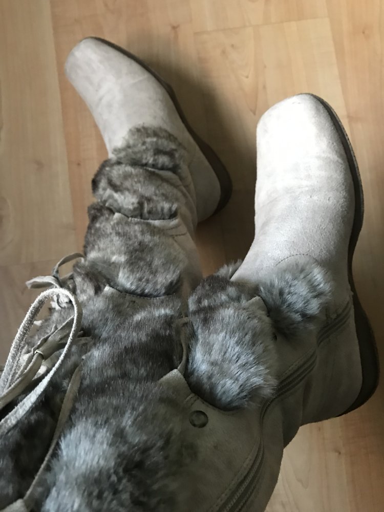Stiefel Fell Teddy Futter 41 Cremebeige Stylisch Außergewöhnlich Schnürung Zierde fakefur Winterboots