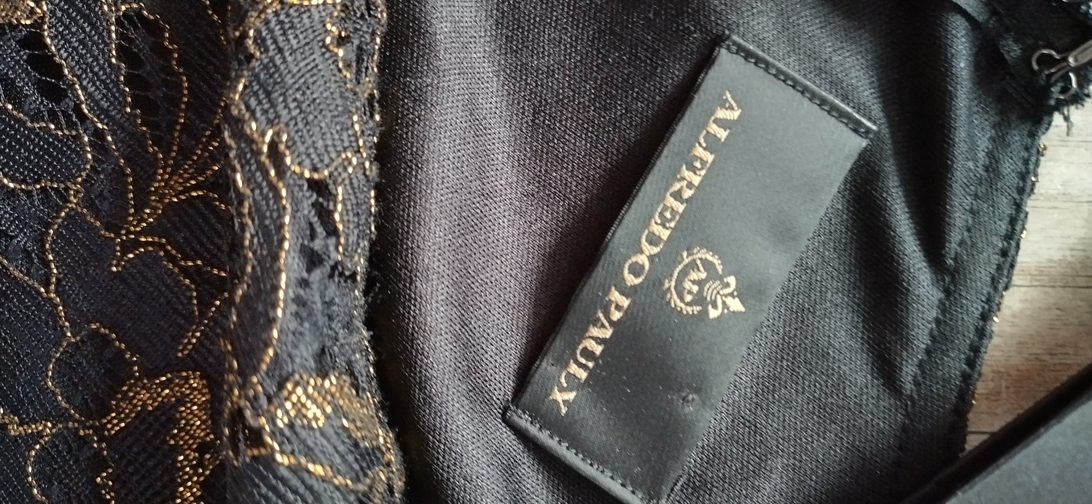 Alfredo Pauly Kleid in Schwarz Gold mit Spitze Größe 40