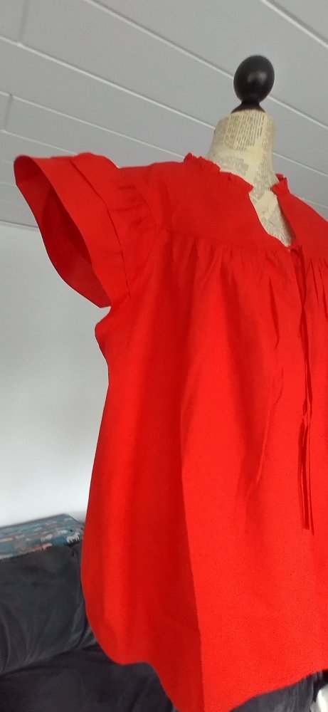 Bluse mit Volantärmeln, Baumwolle, rot, Größe XL
