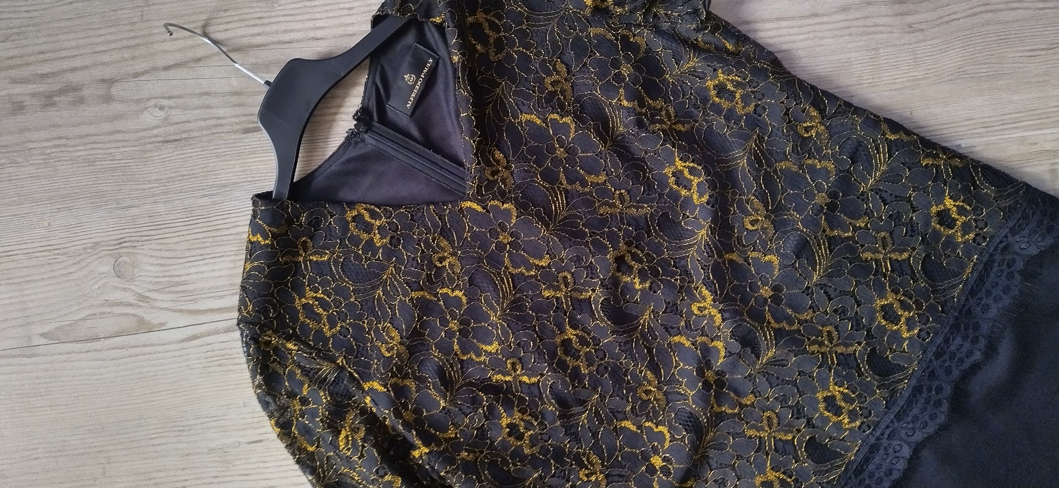 Alfredo Pauly Kleid in Schwarz Gold mit Spitze Größe 40