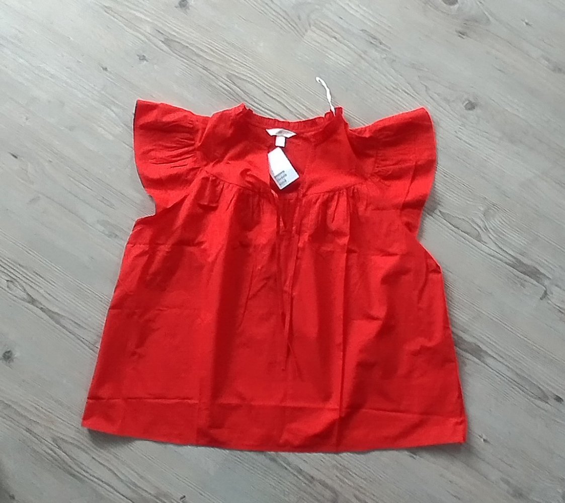 Bluse mit Volantärmeln, Baumwolle, rot, Größe XL