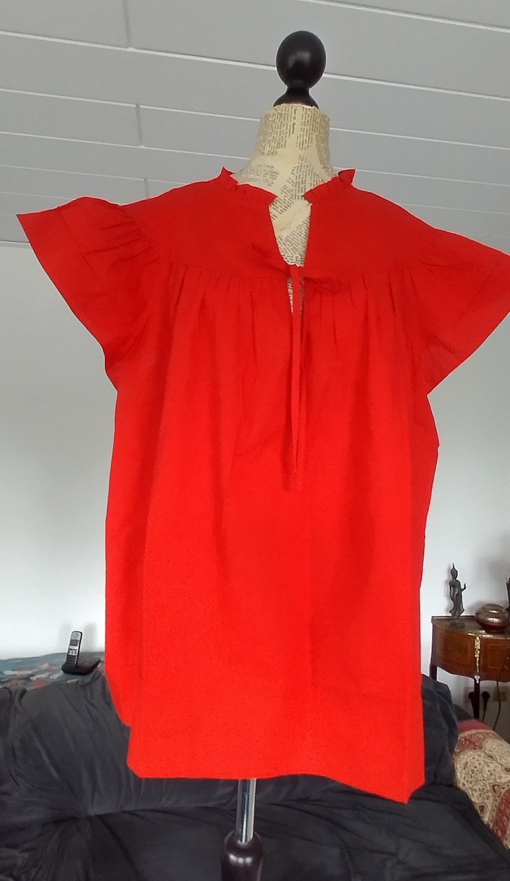 Bluse mit Volantärmeln, Baumwolle, rot, Größe XL