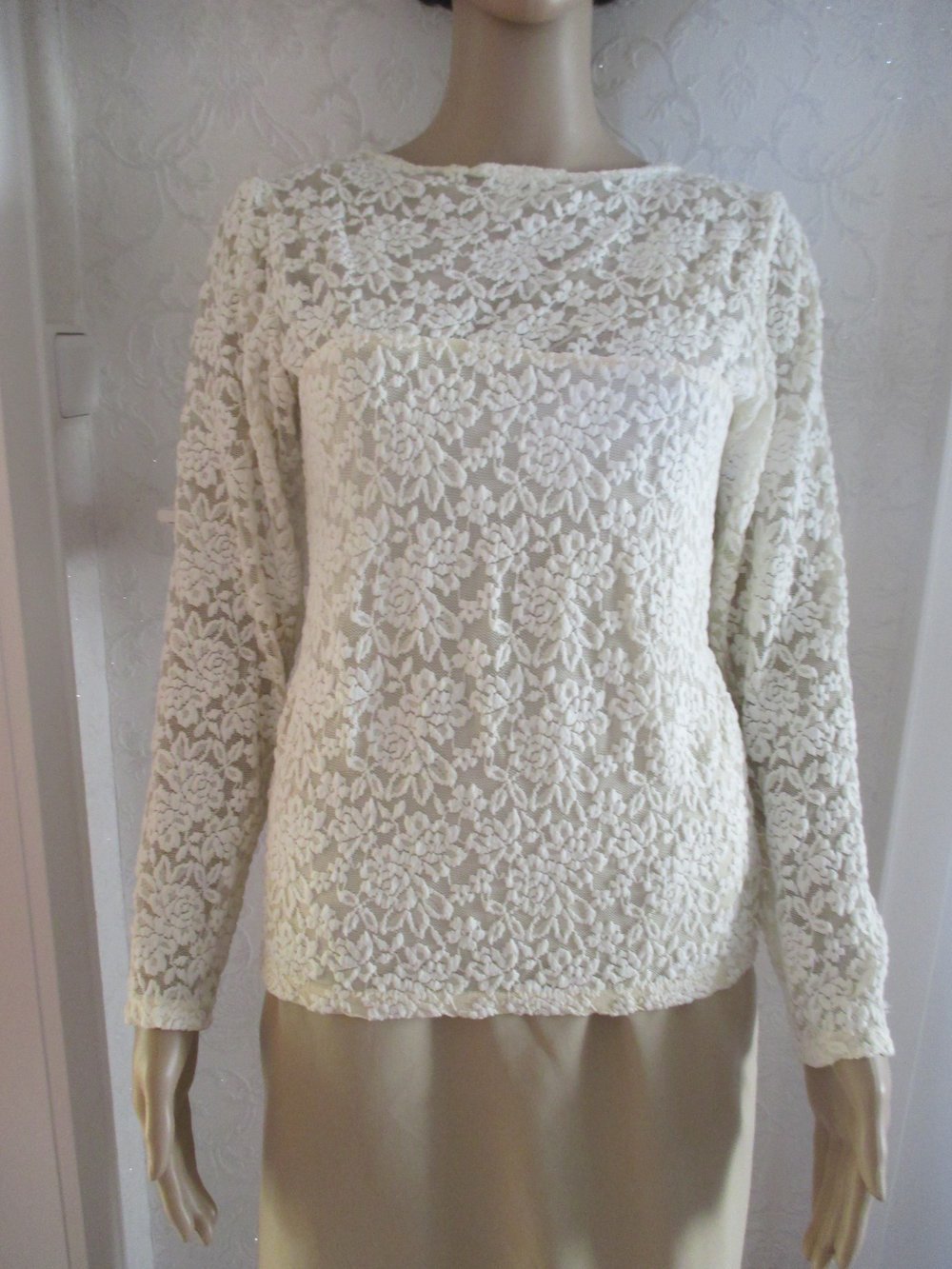 NEU * Original VINTAGE * Lace- Spitzen * Langarm * Longsleeve * Bodycon * T- Shirt 