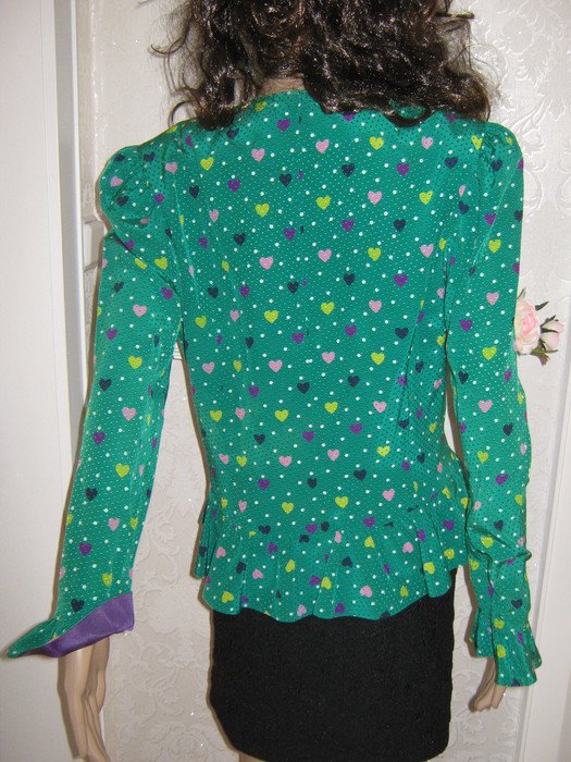  NEU * Original VINTAGE * Seiden * Peplum * Schößchen * Bluse * Jäckchen ''STUDIO DRESS de Luxe'' Gr. 38- 40/ S- M * smaragd- grün * bunt *
