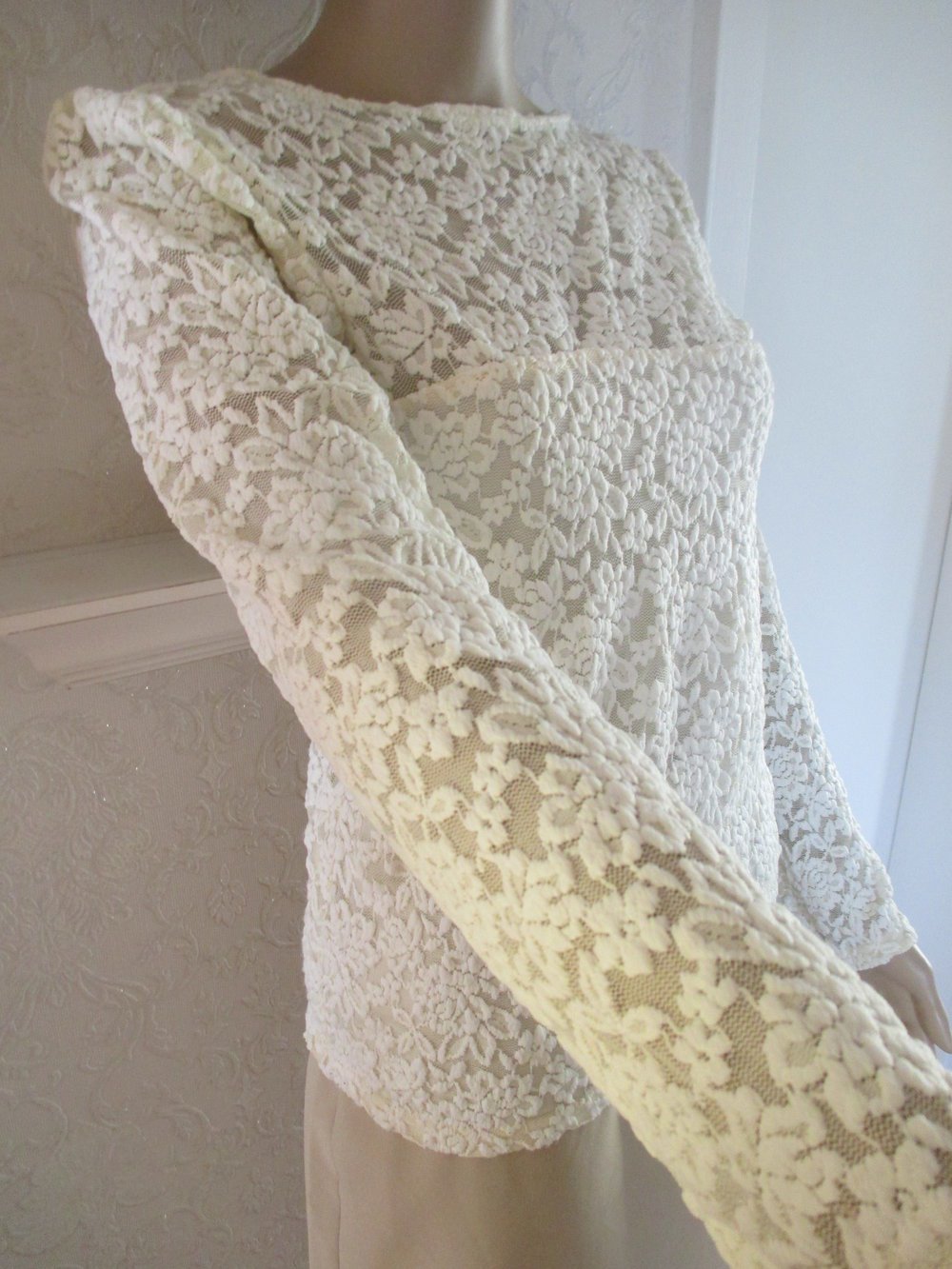 NEU * Original VINTAGE * Lace- Spitzen * Langarm * Longsleeve * Bodycon * T- Shirt 