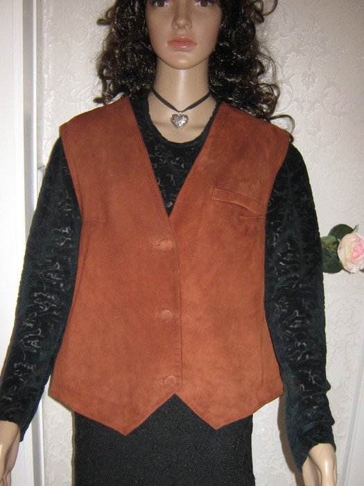  NEU * Edel * DESIGNER * Velours * Echt Leder * ärmellos * Gilet * Weste * Gr. 40- 42/ M * terracotta * reh- braun *