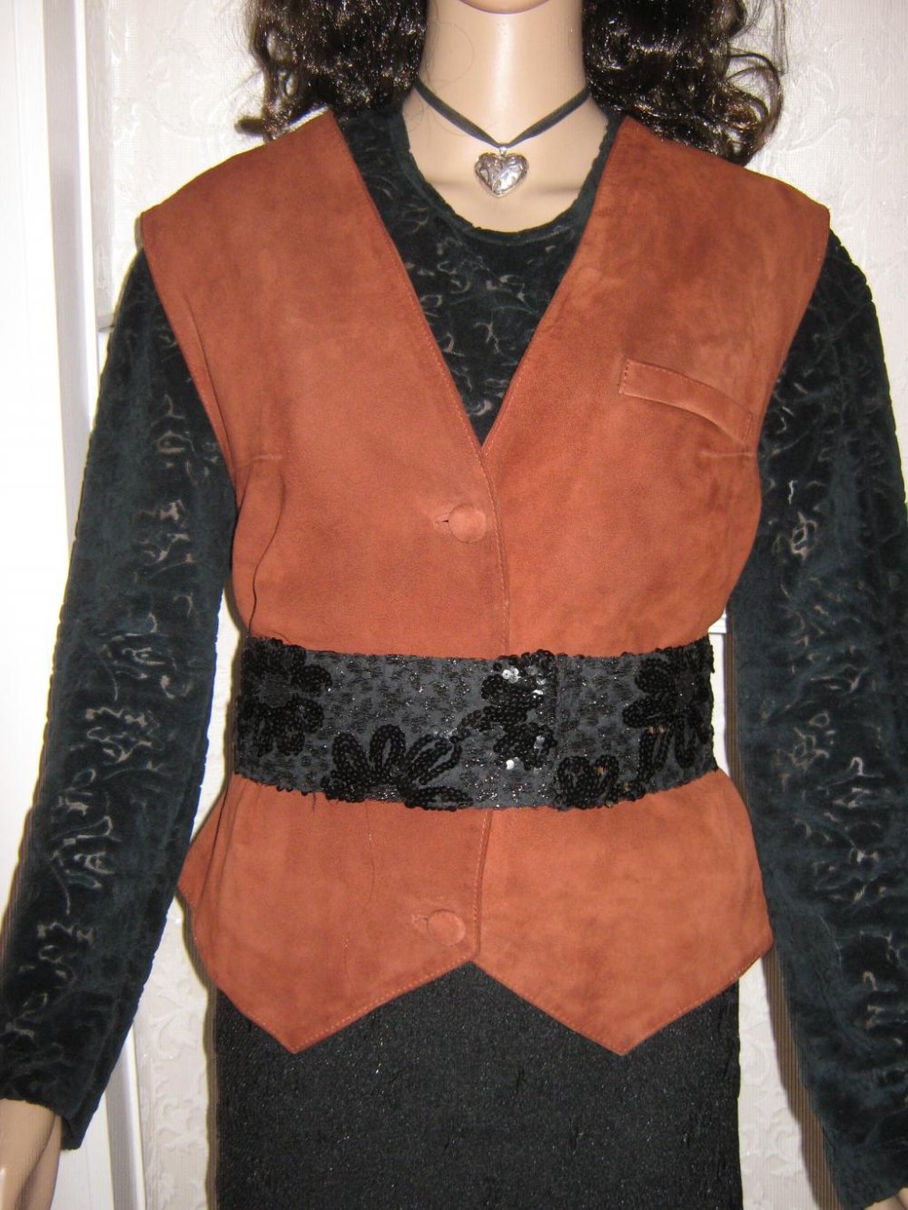  NEU * Edel * DESIGNER * Velours * Echt Leder * ärmellos * Gilet * Weste * Gr. 40- 42/ M * terracotta * reh- braun *