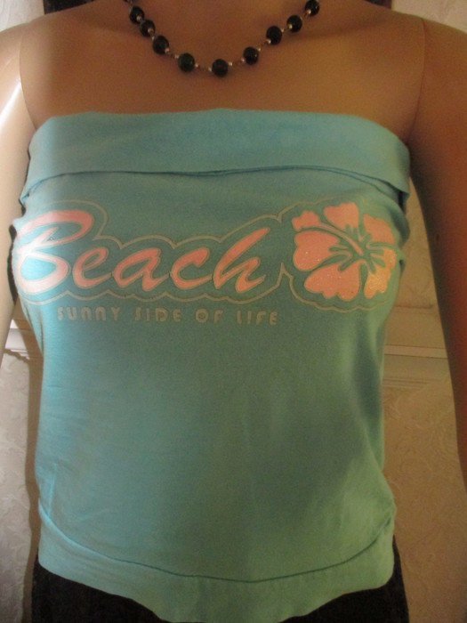 NEUw * Sexy * Hawai- Blüten * Flower- Power * Silber- Glitzer * Bandeau * Tube- Top * T- Shirt 