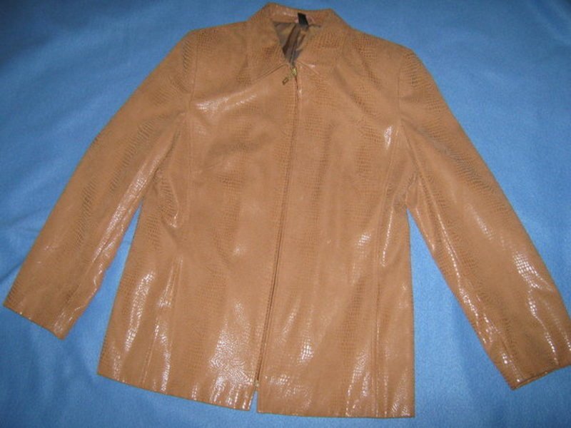 NEUw * Ausgefallen * Original VINTAGE *  DESIGNER * Kroko- Leder Imitat- Optik * JACKE mit Esprit * Gr. 36- 38/ S * Milchkaffee * caramél- beige * hell-braun *