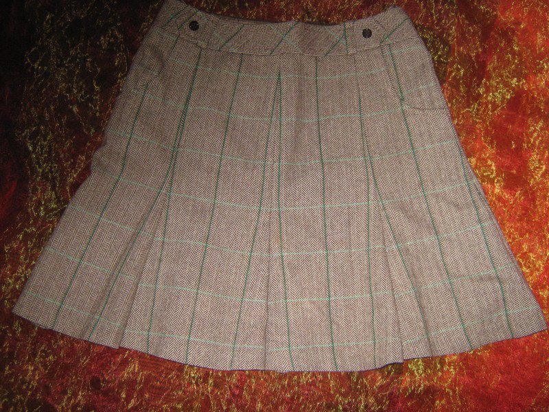 NEU * Stylisch * sexy * DESIGNER * Fischgrat * Karo * Falten * Wolle- Gemisch * Mini- Rock Gr. 36/ S * braun * beige * grün *