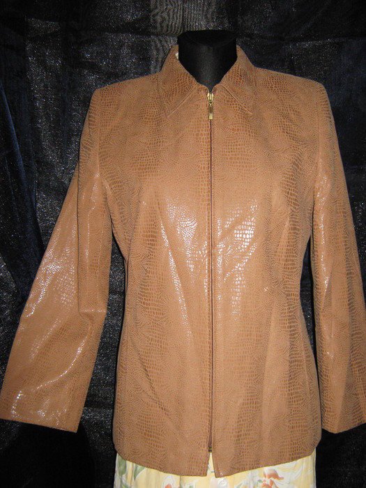 NEUw * Ausgefallen * Original VINTAGE *  DESIGNER * Kroko- Leder Imitat- Optik * JACKE mit Esprit * Gr. 36- 38/ S * Milchkaffee * caramél- beige * hell-braun *