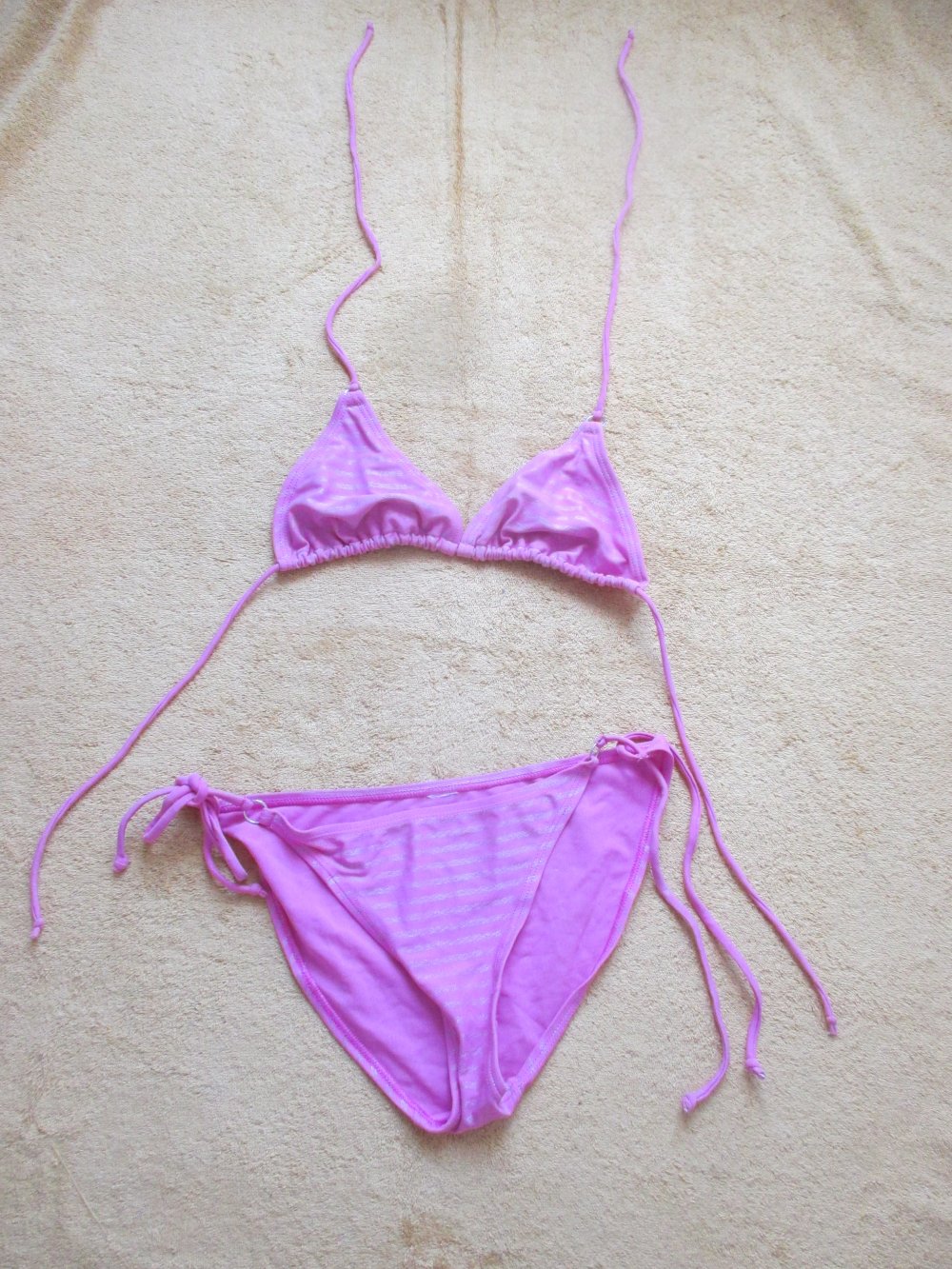 NEUw * Edel * DESIGNER * Lurex- Glitzer * Streifen * Neckholder * Triangel * Bikini * Gr. 38- 40/ S- M * 75B * Barbie * pink * silber *