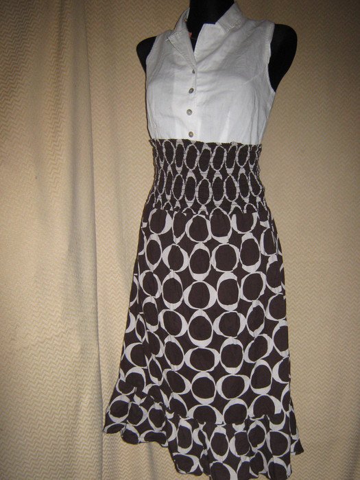 NEUw * Ausgefallen * gesmoktes * Hippie- Look * Designer * Retro * Träger * Mini- Kleid oder Rock * Gr. 36- 38/ S * schokoladen- braun * weiss *