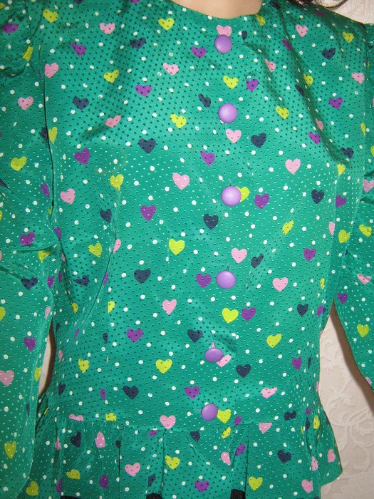  NEU * Original VINTAGE * Seiden * Peplum * Schößchen * Bluse * Jäckchen ''STUDIO DRESS de Luxe'' Gr. 38- 40/ S- M * smaragd- grün * bunt *