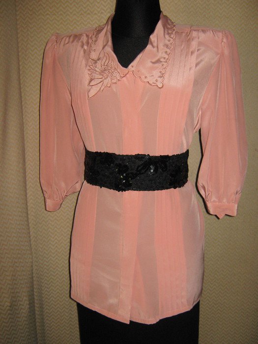 NEU * Edel * Original VINTAGE * Romantik * Peter Pan * Stickerei * Kragen * Seiden * Bluse * Gr. 40- 42/ M * apricot * nude *