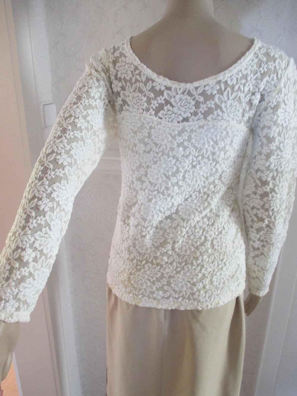 NEU * Original VINTAGE * Lace- Spitzen * Langarm * Longsleeve * Bodycon * T- Shirt 