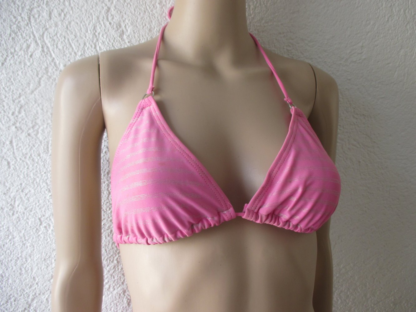 NEUw * Edel * DESIGNER * Lurex- Glitzer * Streifen * Neckholder * Triangel * Bikini * Gr. 38- 40/ S- M * 75B * Barbie * pink * silber *