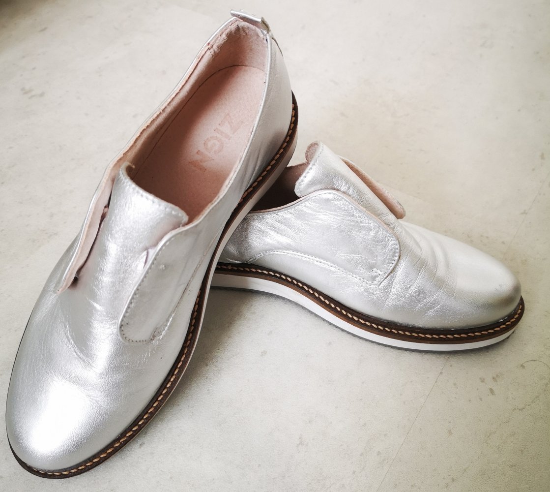 Zign Slipper Silber Leder Größe 40