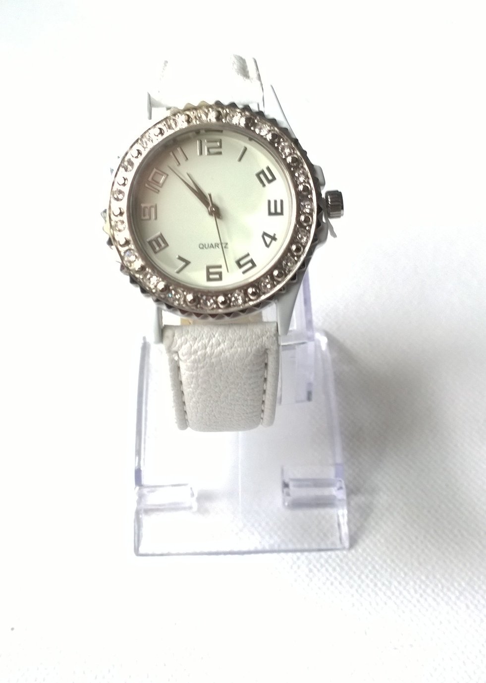  Damenuhr weiß Glitzersteinchen analog Neu