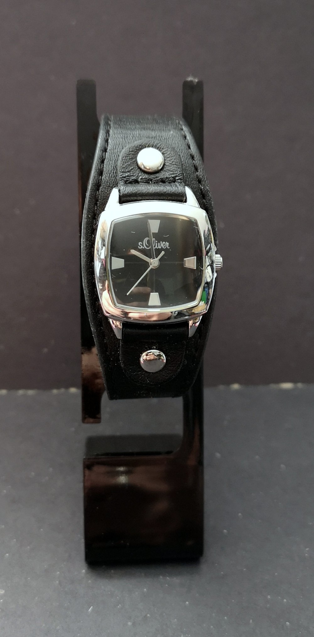 S.Oliver, Uhr, schwarz/silber, Leder
