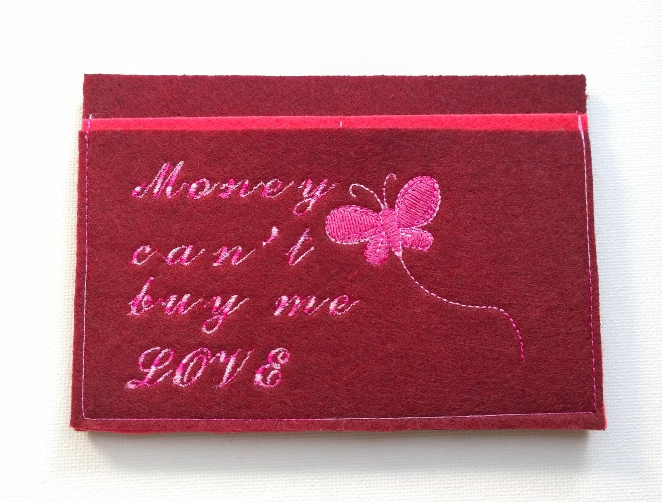 Kartenetui Cardholder Mini Geldbörse Filz Stickerei Embroidery