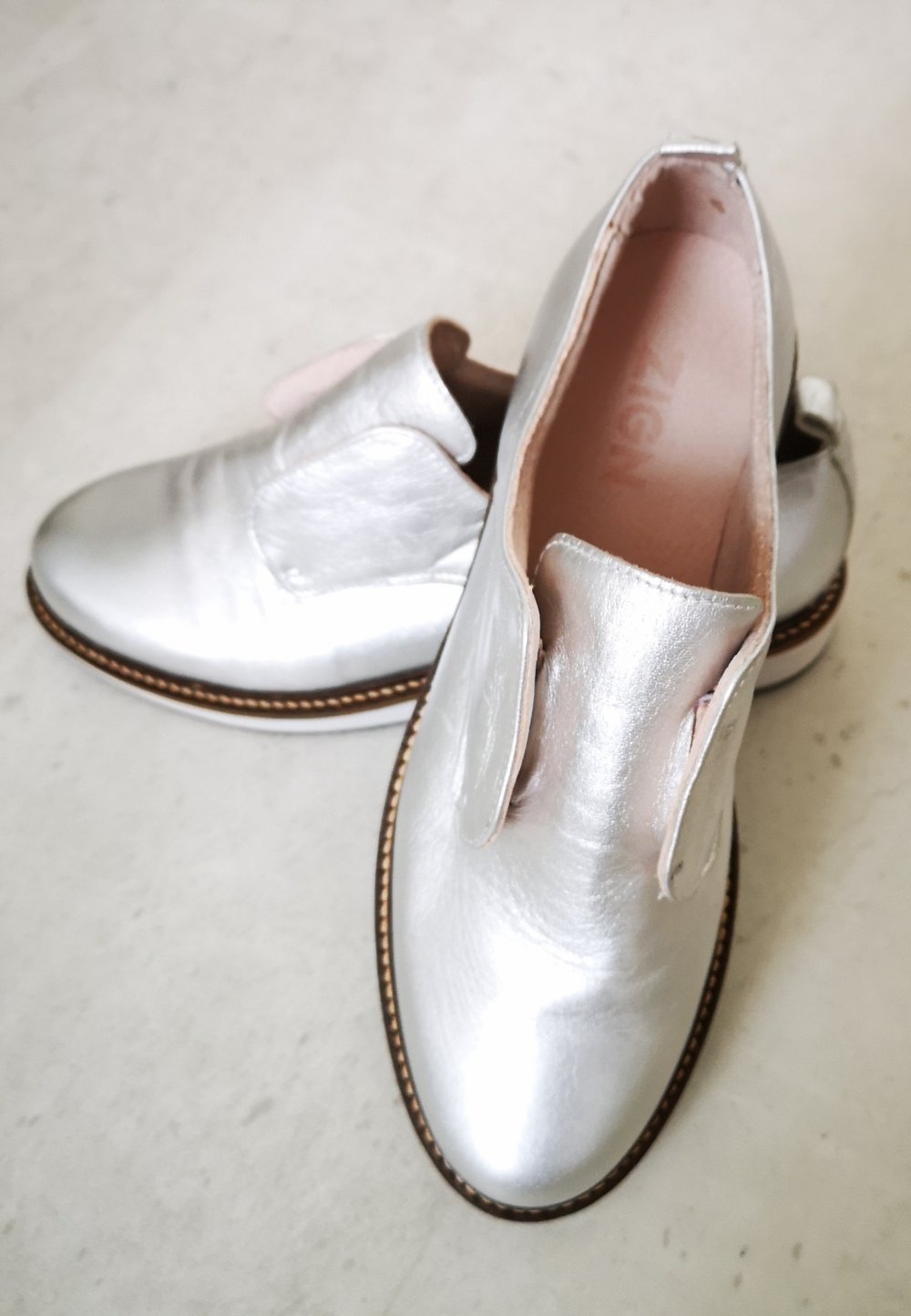 Zign Slipper Silber Leder Größe 40
