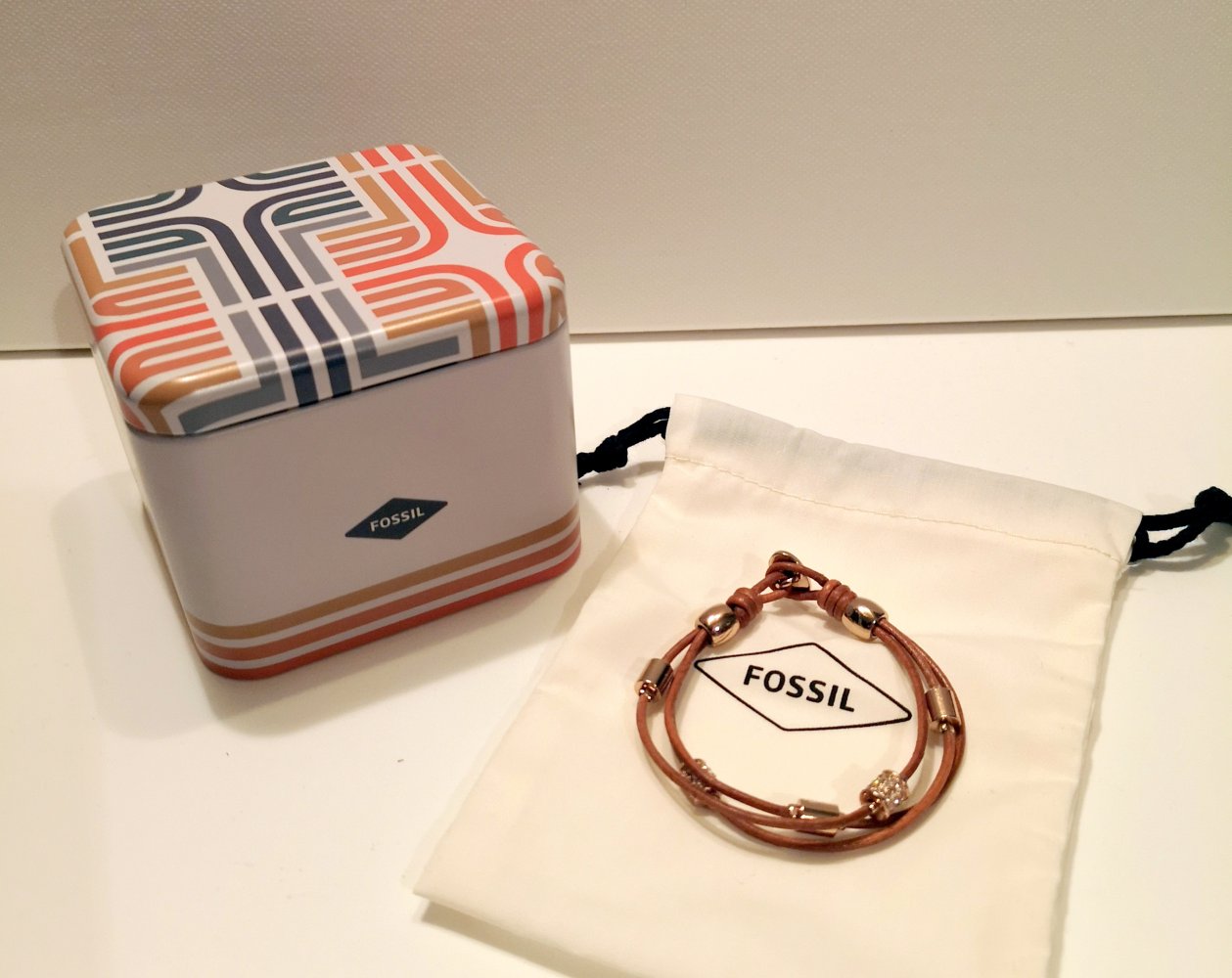  Fossil Armband Leder Gold Glitzer