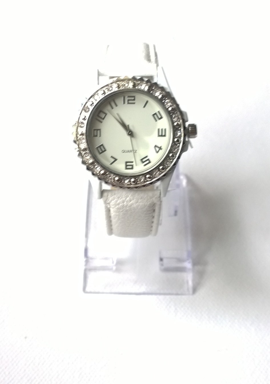  Damenuhr weiß Glitzersteinchen analog Neu