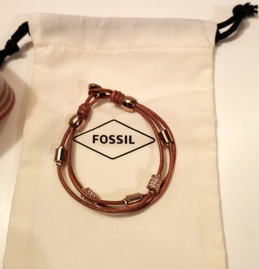  Fossil Armband Leder Gold Glitzer