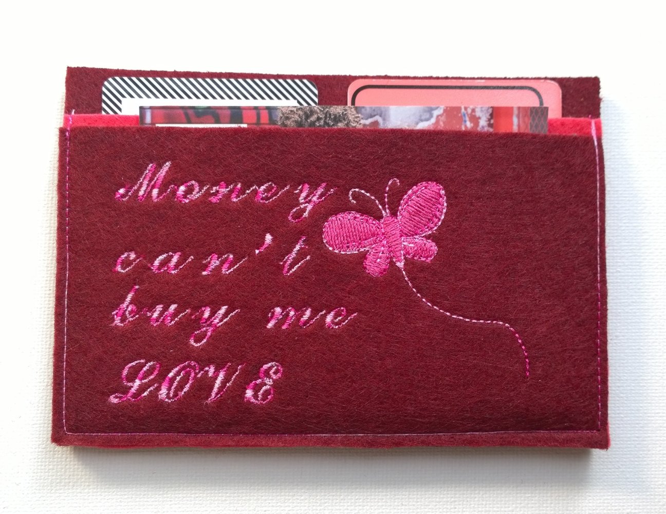 Kartenetui Cardholder Mini Geldbörse Filz Stickerei Embroidery