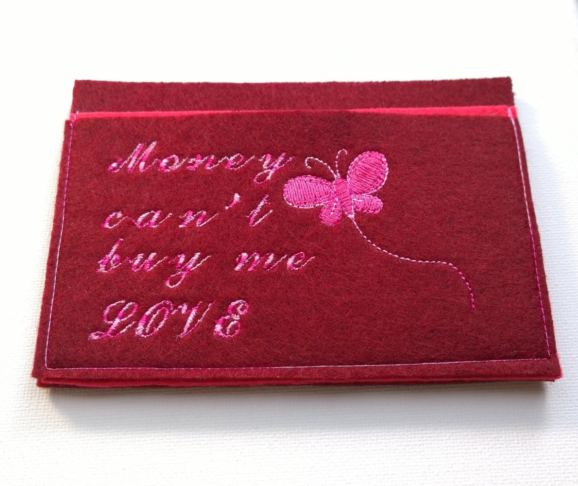 Kartenetui Cardholder Mini Geldbörse Filz Stickerei Embroidery