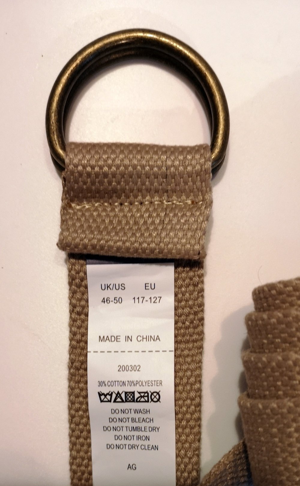 Canvas Gürtel Doppelringschnalle braun gold 147cm