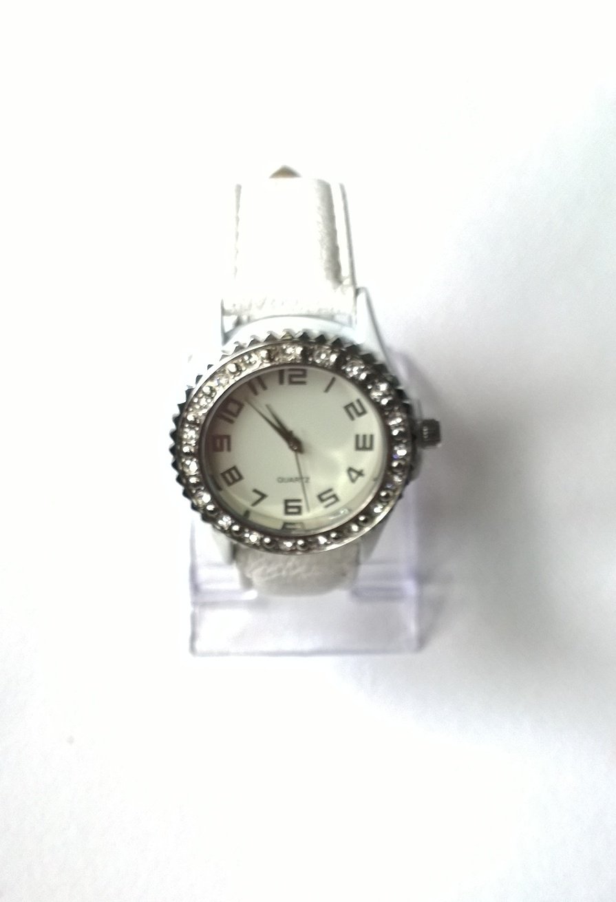  Damenuhr weiß Glitzersteinchen analog Neu