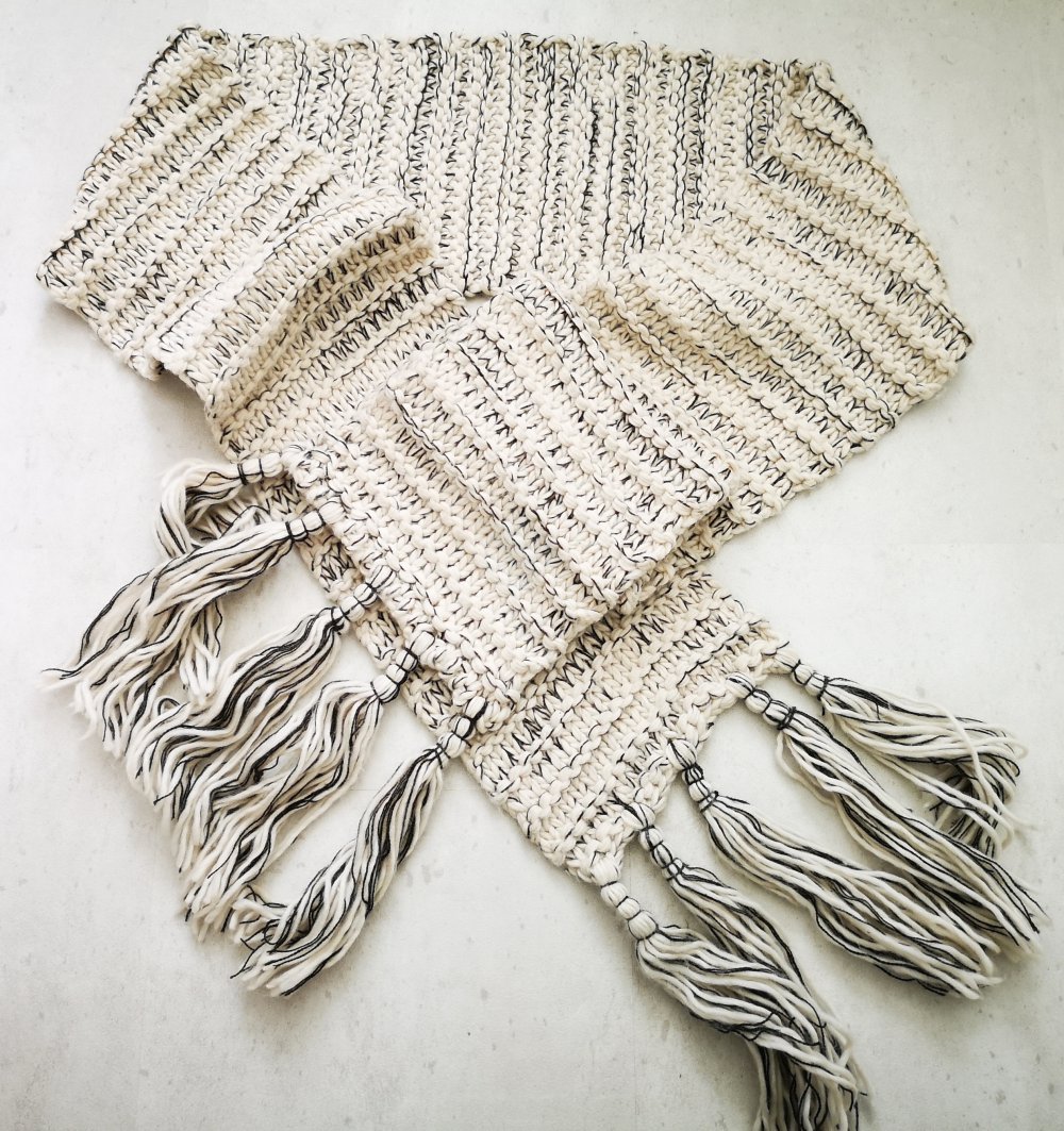 Strickschal XXL Creme schwarz 