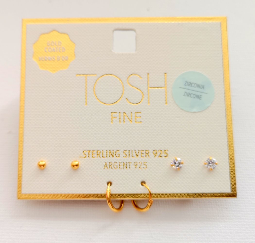 Creolen Set, Sterling Silber, vergoldet, 3er Set, Ohrringe 925er