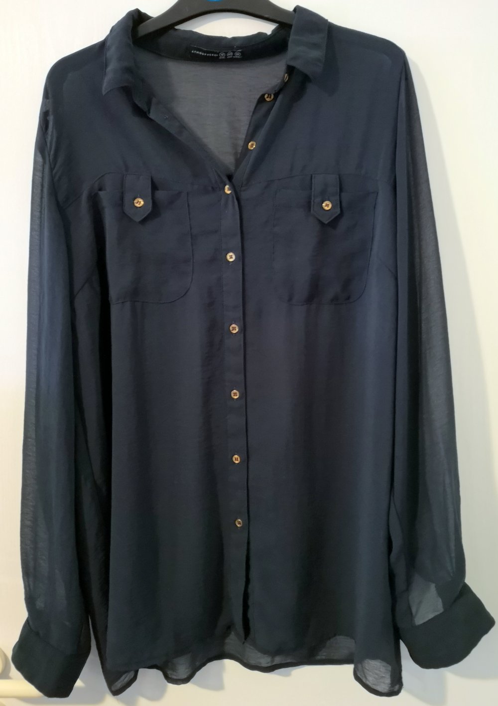 Bluse, dunkelblau, transparent, Oversize, Vokuhila, Gr.38