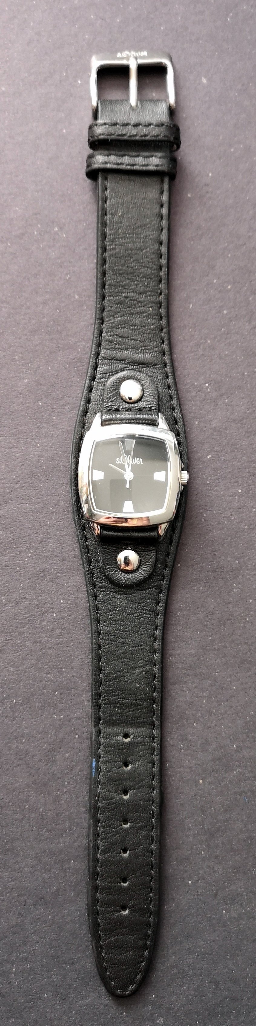 S.Oliver, Uhr, schwarz/silber, Leder