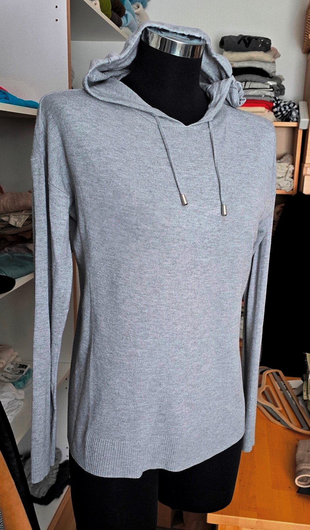 Comma leichter Viskose Pullover Hoodie Oversized Strickpullover mit Kapuze 34
