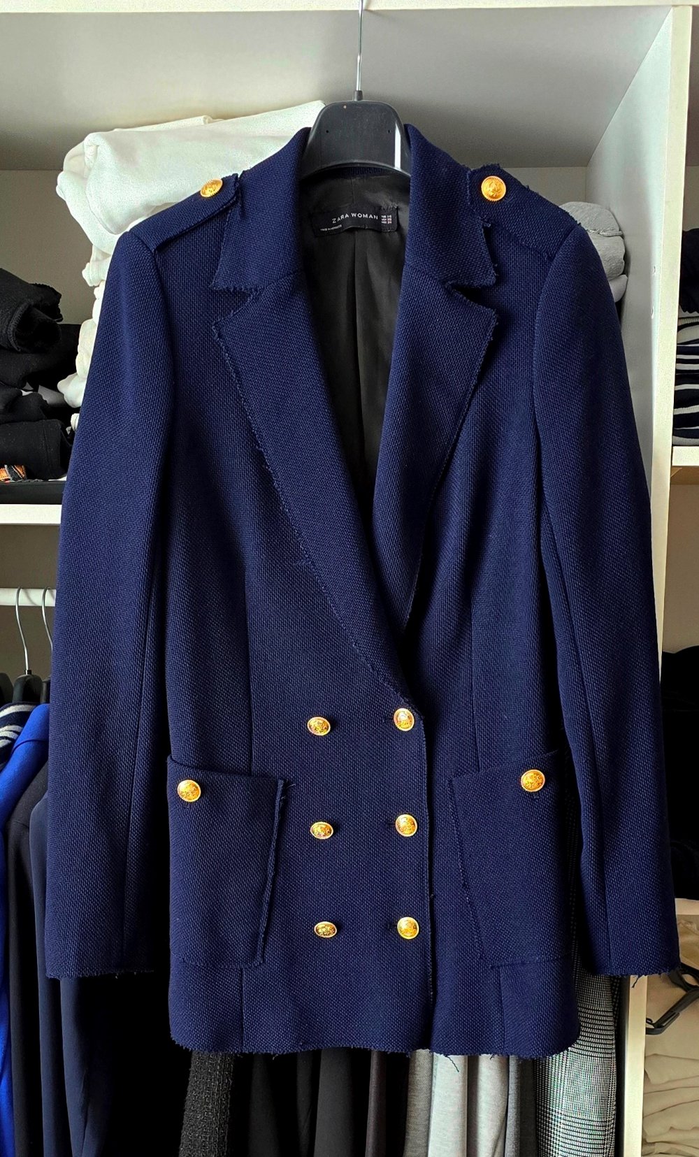 ZARA Blazer Marine Look blau XS Doppelreiher Goldknöpfe