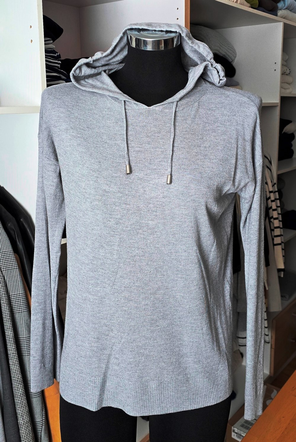 Comma leichter Viskose Pullover Hoodie Oversized Strickpullover mit Kapuze 34