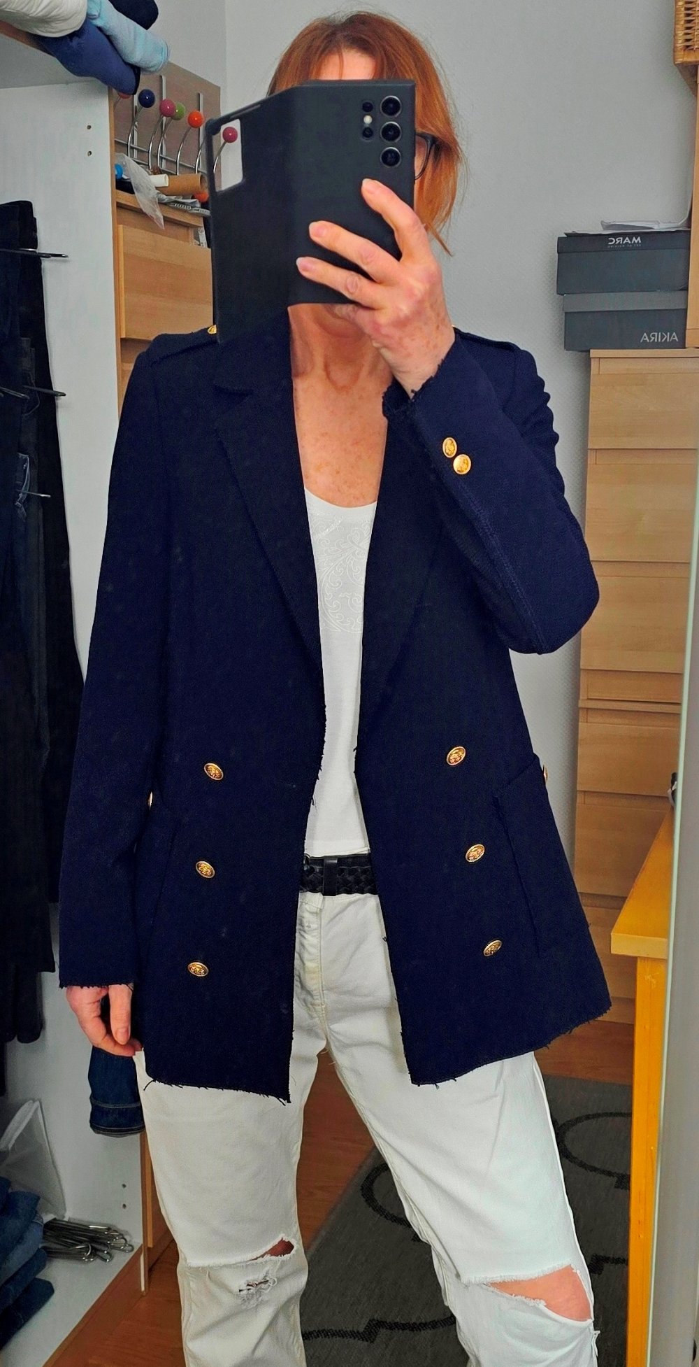 ZARA Blazer Marine Look blau XS Doppelreiher Goldknöpfe