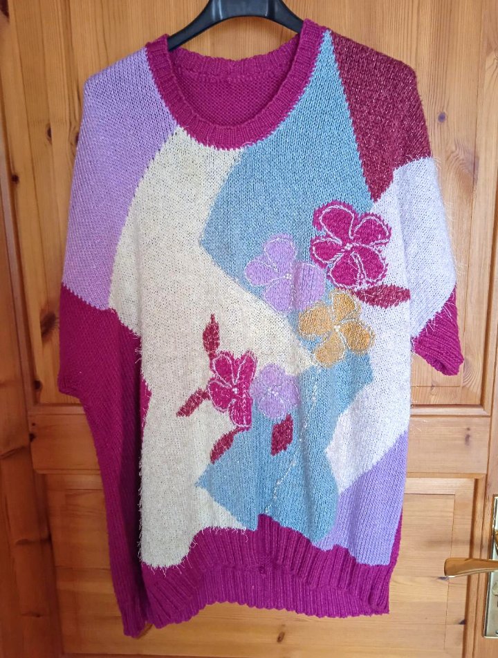 Pullover magenta blau gelb Vintage 80's