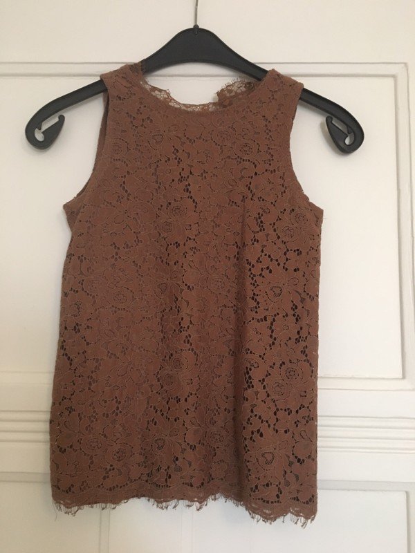 Orangefarbene-beige Bluse mit Spitzenmuster *Mengenrabatt*