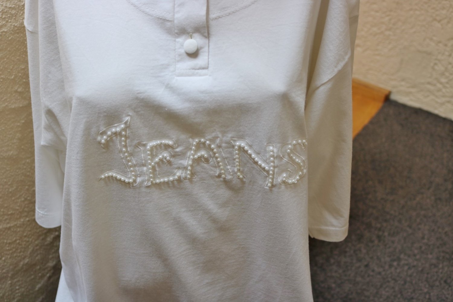 #Longshirt m. Perlen, Gr. 50, #offwhite, #wie neu