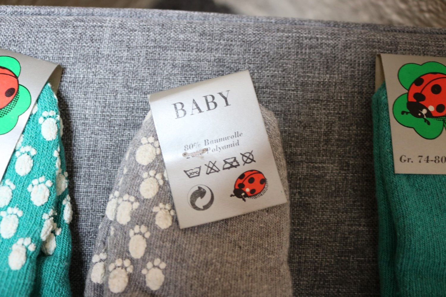 #5 Paar ABS-Socken für Babys, Gr. 74/80, #grün und grau, #hochwertig, ohne Gummidruck