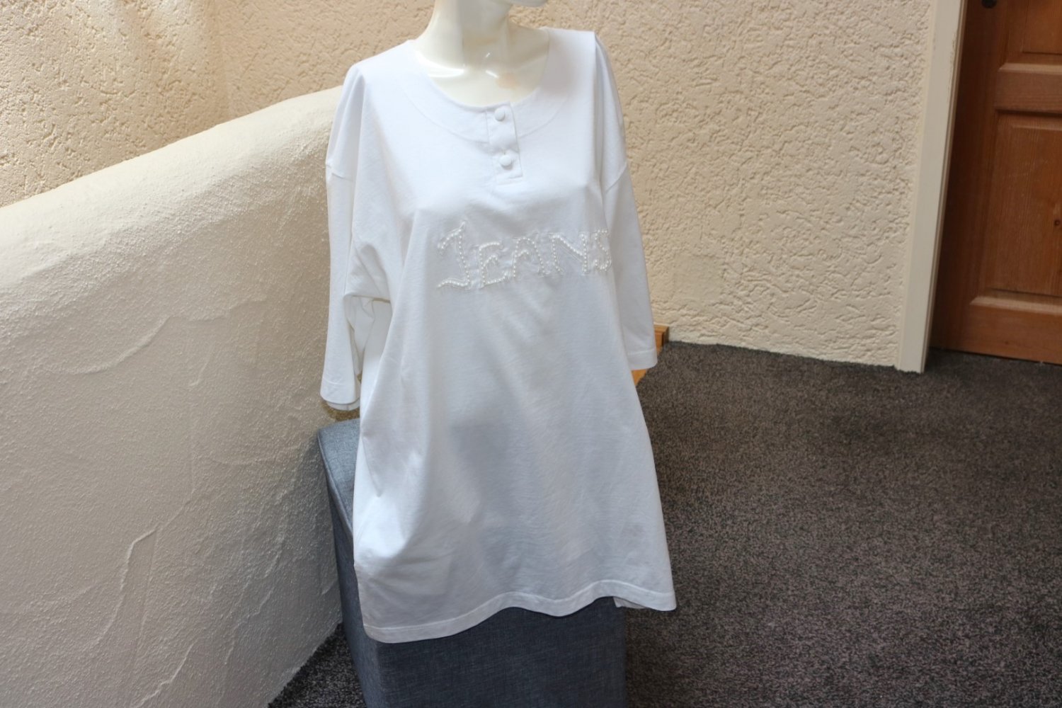 #Longshirt m. Perlen, Gr. 50, #offwhite, #wie neu