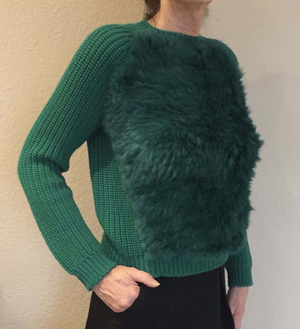 Sportmax Code Pullover mit TeddyFell Front Gr.S grün und kuschelig